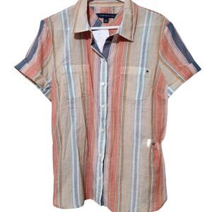 Tommy Hilfiger Shirt Size Medium Lightweight Striped Short Sleeve